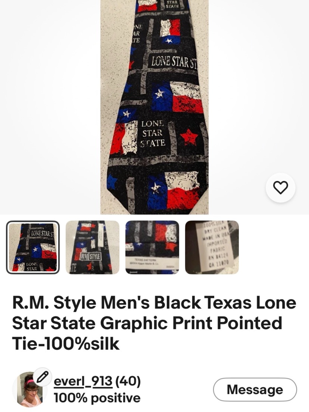 Men's Black Lone Star State Graphic Silk Tie